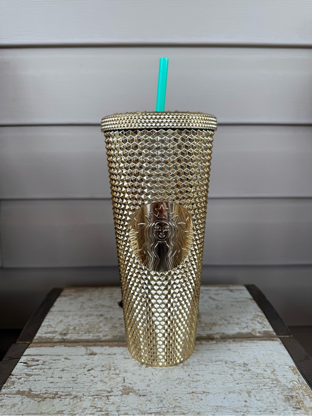 Starbucks Gold Studded Tumbler with Teal Straw